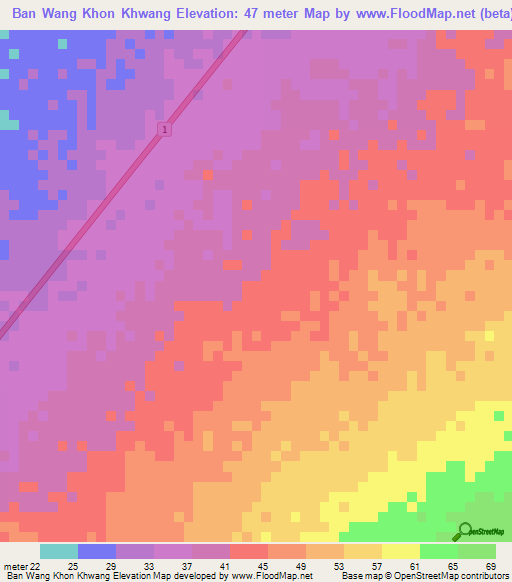 Ban Wang Khon Khwang,Thailand Elevation Map