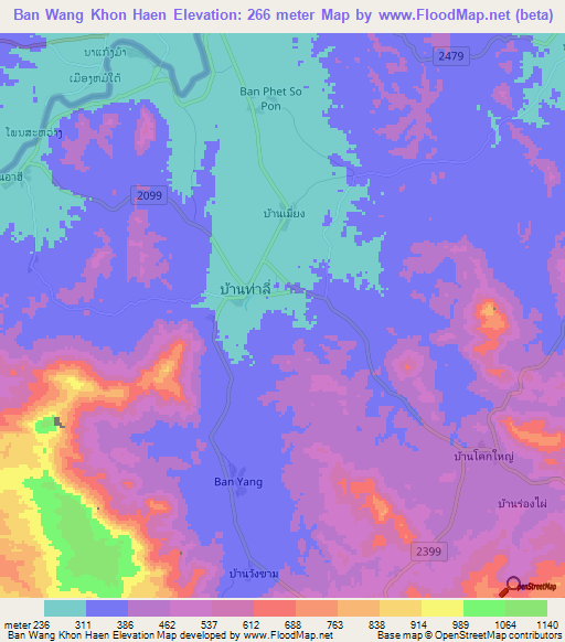 Ban Wang Khon Haen,Thailand Elevation Map