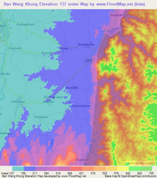 Ban Wang Khong,Thailand Elevation Map