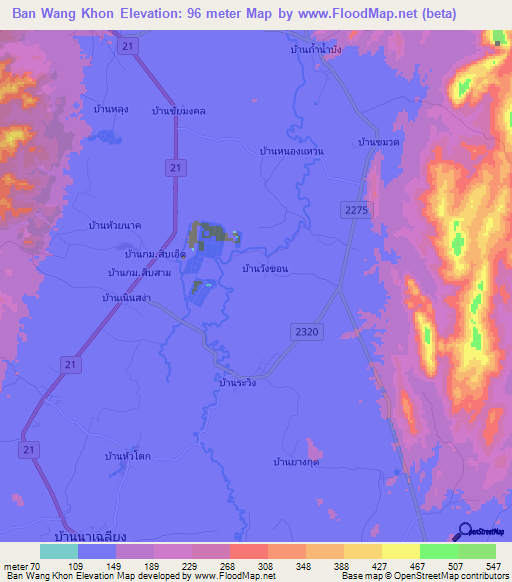 Ban Wang Khon,Thailand Elevation Map