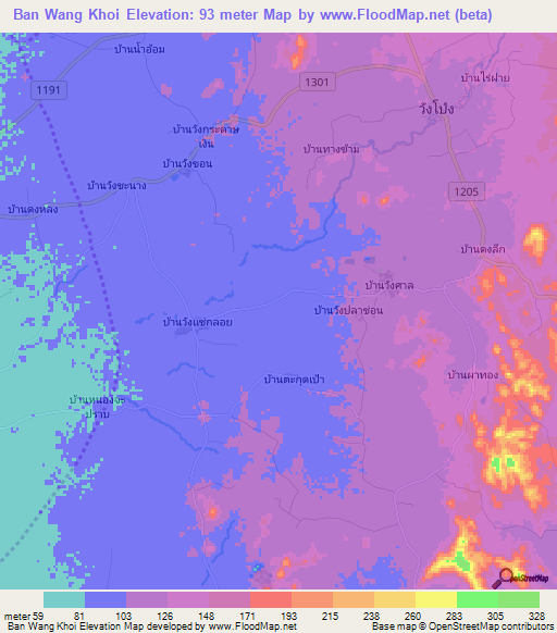 Ban Wang Khoi,Thailand Elevation Map