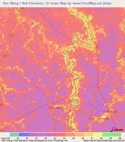 Ban Wang I Nok,Thailand Elevation Map