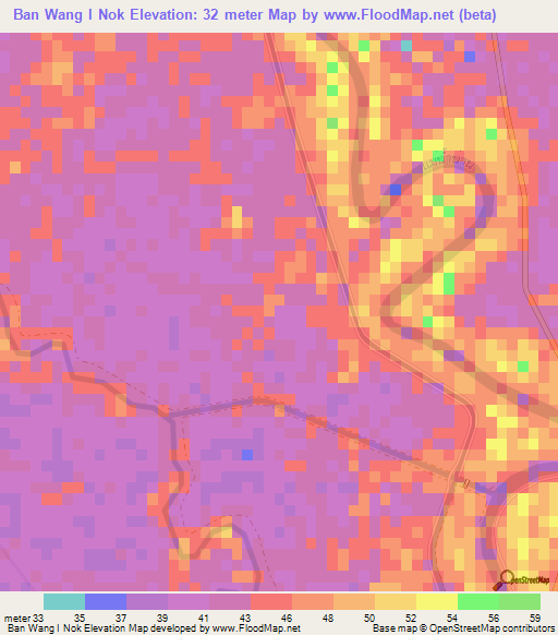 Ban Wang I Nok,Thailand Elevation Map
