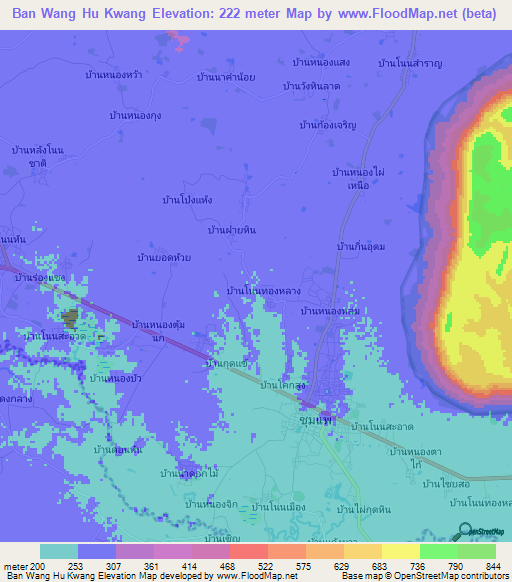 Ban Wang Hu Kwang,Thailand Elevation Map