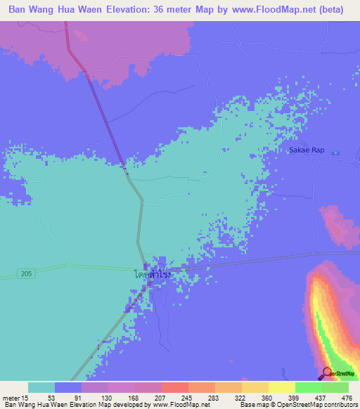 Ban Wang Hua Waen,Thailand Elevation Map
