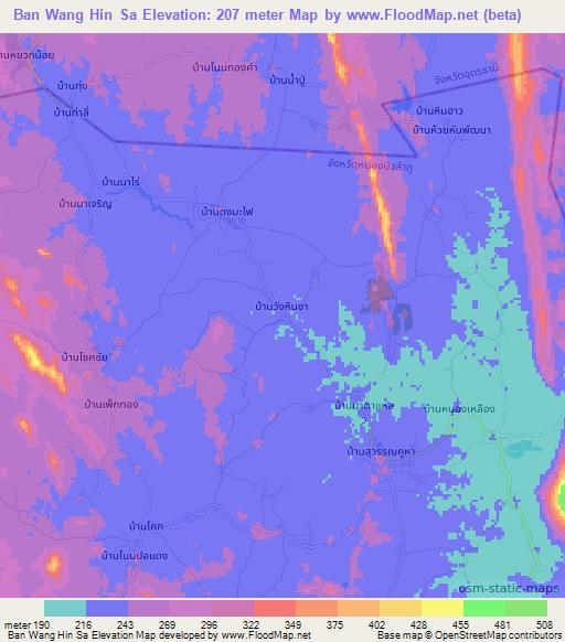 Ban Wang Hin Sa,Thailand Elevation Map