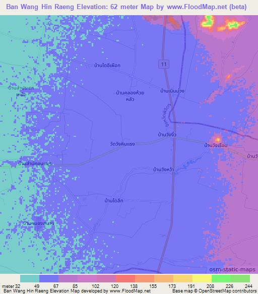Ban Wang Hin Raeng,Thailand Elevation Map