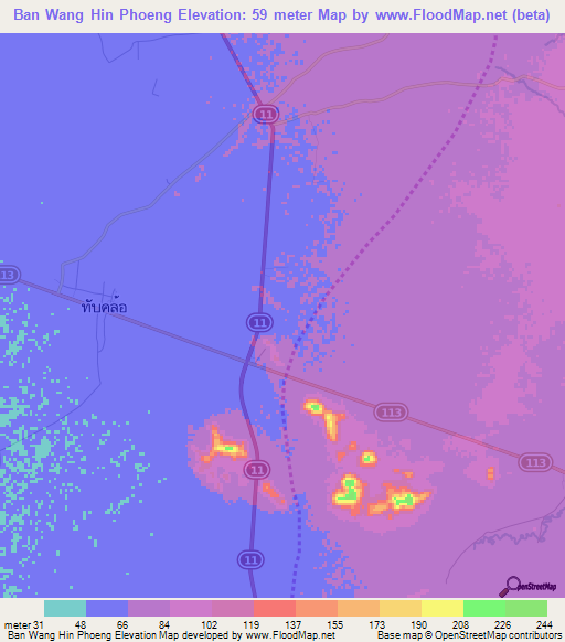 Ban Wang Hin Phoeng,Thailand Elevation Map