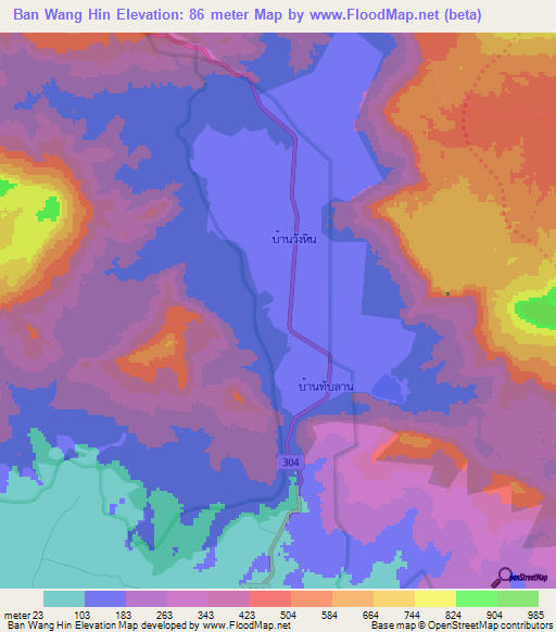 Ban Wang Hin,Thailand Elevation Map