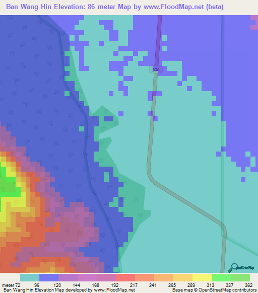 Ban Wang Hin,Thailand Elevation Map