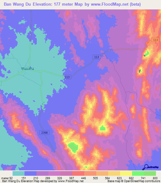 Ban Wang Du,Thailand Elevation Map