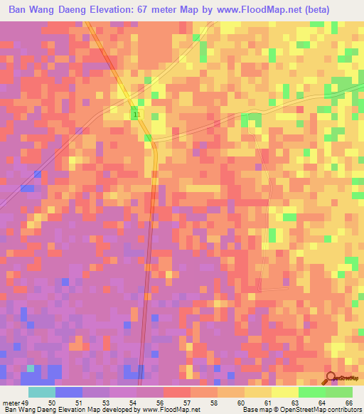 Ban Wang Daeng,Thailand Elevation Map