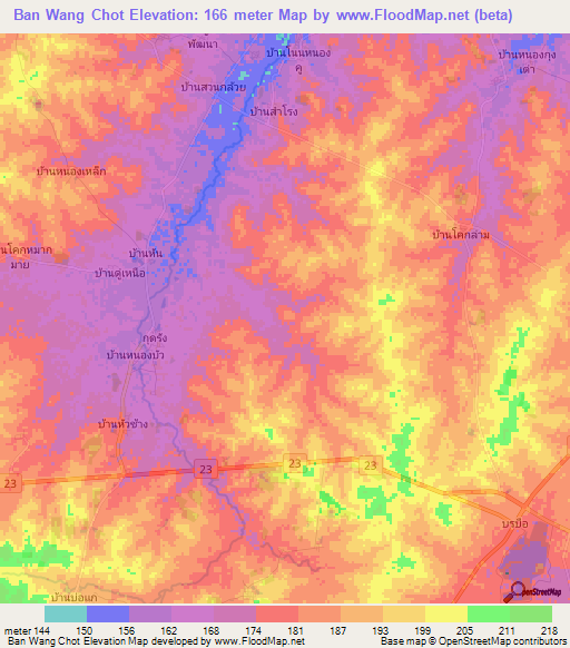 Ban Wang Chot,Thailand Elevation Map
