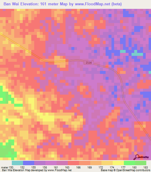 Ban Wai,Thailand Elevation Map