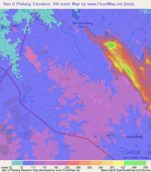Ban U Plakang,Thailand Elevation Map