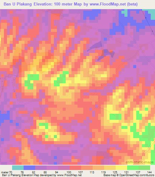 Ban U Plakang,Thailand Elevation Map