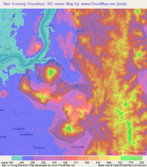 Ban U-mung,Thailand Elevation Map