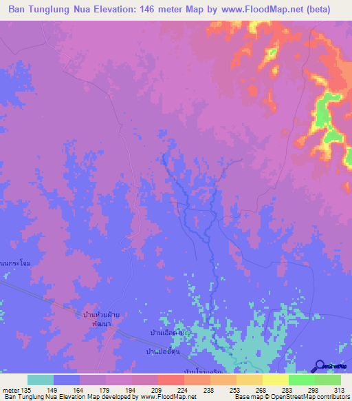 Ban Tunglung Nua,Thailand Elevation Map
