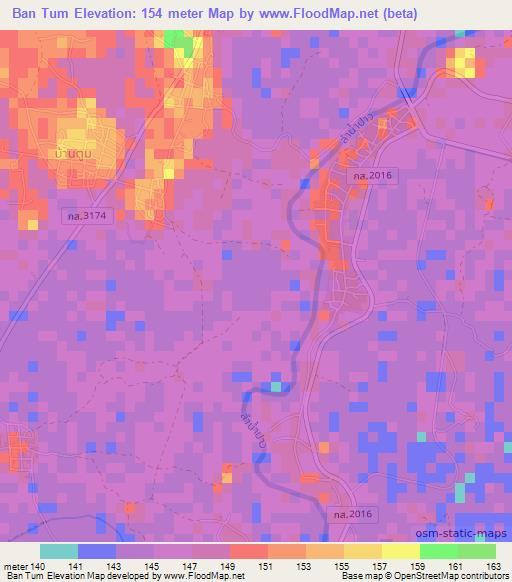 Ban Tum,Thailand Elevation Map