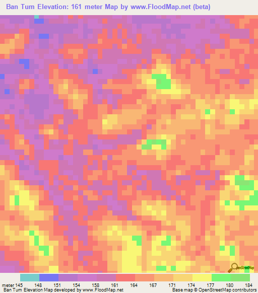 Ban Tum,Thailand Elevation Map