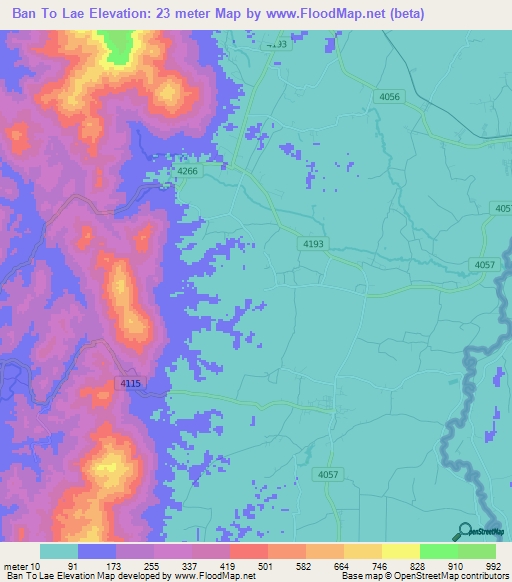 Ban To Lae,Thailand Elevation Map