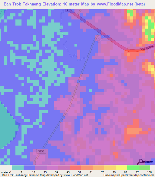 Ban Trok Takhaeng,Thailand Elevation Map