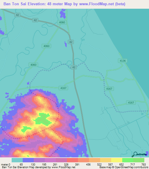 Ban Ton Sai,Thailand Elevation Map