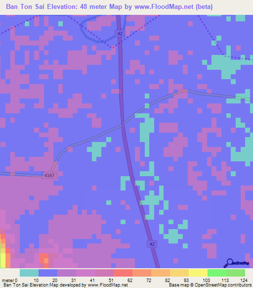 Ban Ton Sai,Thailand Elevation Map
