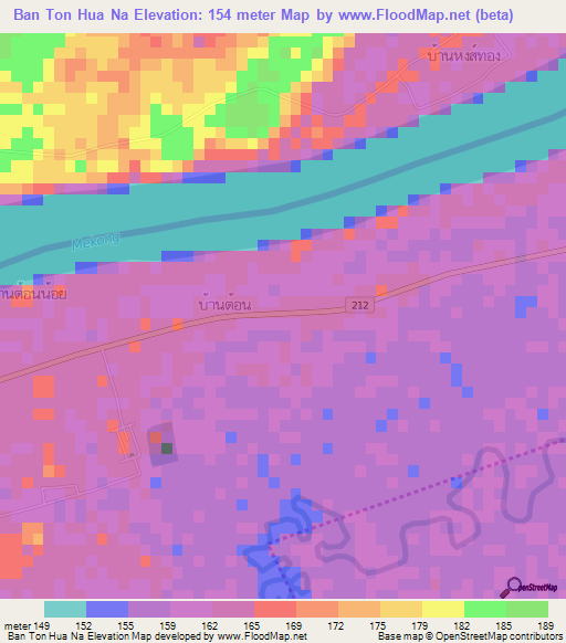 Ban Ton Hua Na,Thailand Elevation Map