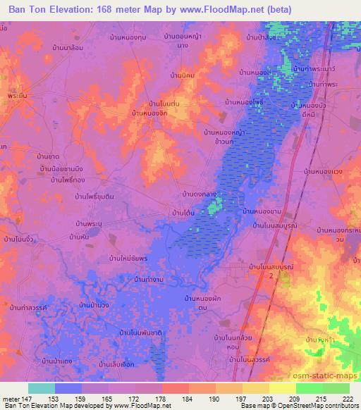 Ban Ton,Thailand Elevation Map