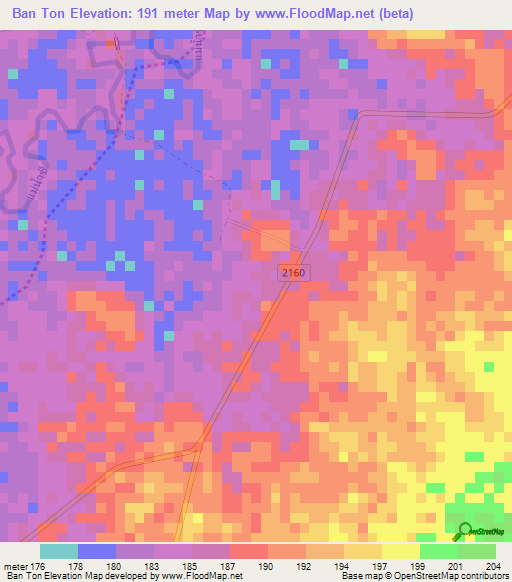 Ban Ton,Thailand Elevation Map