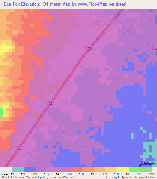 Ban Tok,Thailand Elevation Map