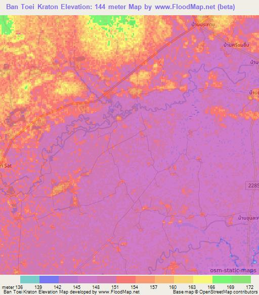 Ban Toei Kraton,Thailand Elevation Map
