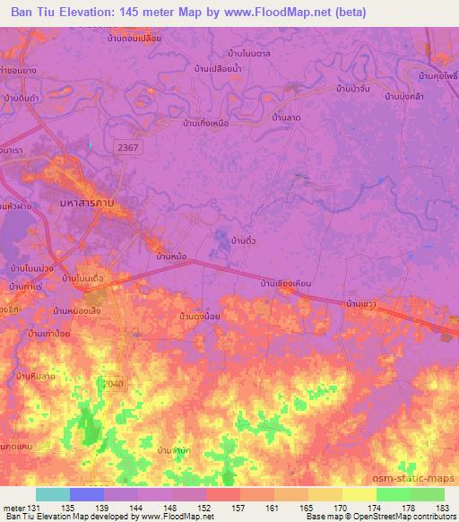 Ban Tiu,Thailand Elevation Map