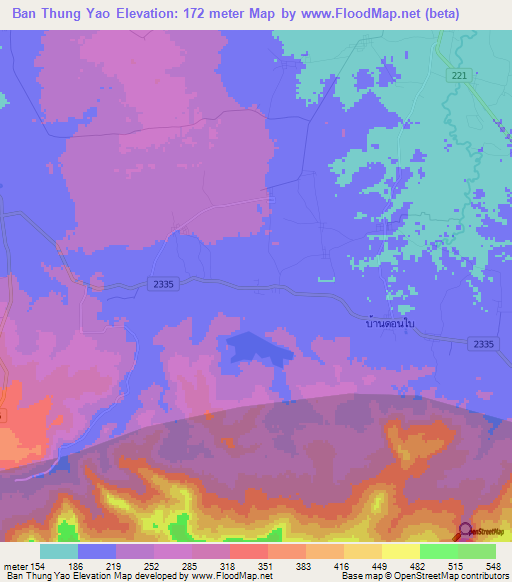 Ban Thung Yao,Thailand Elevation Map