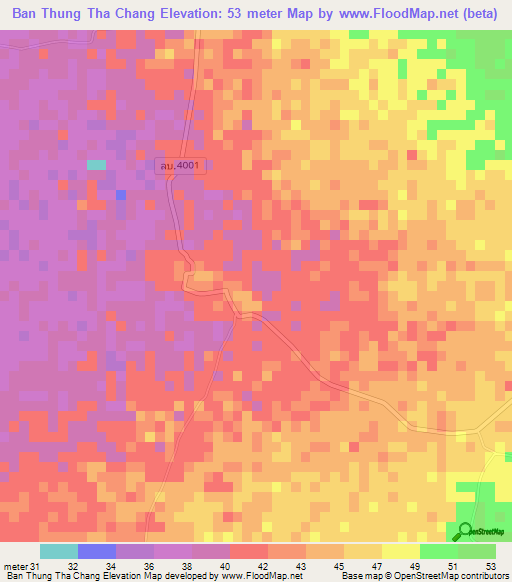 Ban Thung Tha Chang,Thailand Elevation Map