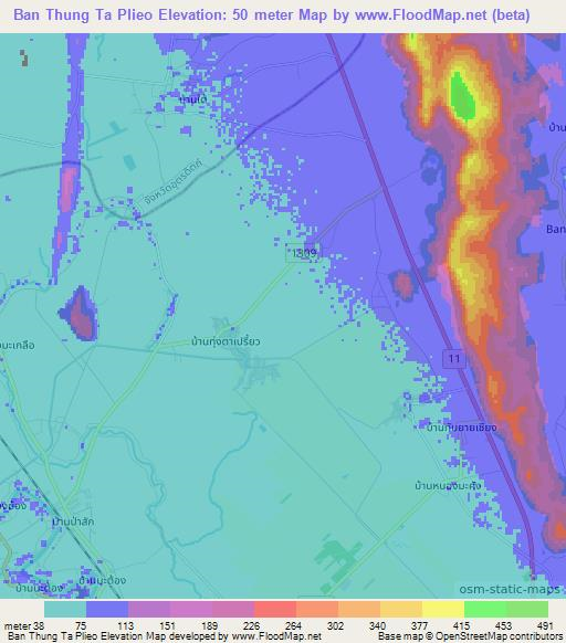 Ban Thung Ta Plieo,Thailand Elevation Map
