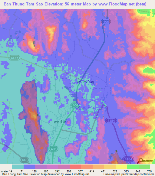 Ban Thung Tam Sao,Thailand Elevation Map