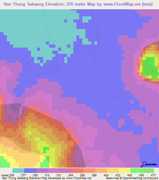 Ban Thung Sabaeng,Thailand Elevation Map
