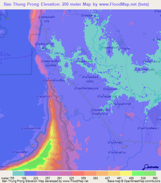 Ban Thung Prong,Thailand Elevation Map
