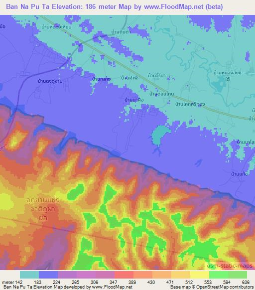 Ban Na Pu Ta,Thailand Elevation Map