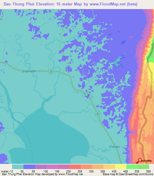 Ban Thung Phet,Thailand Elevation Map
