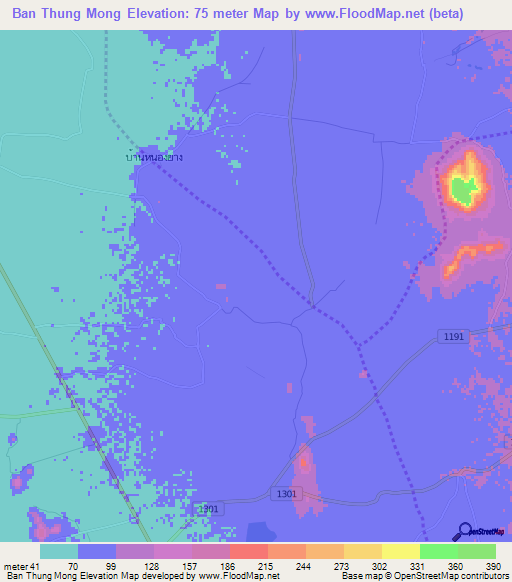 Ban Thung Mong,Thailand Elevation Map