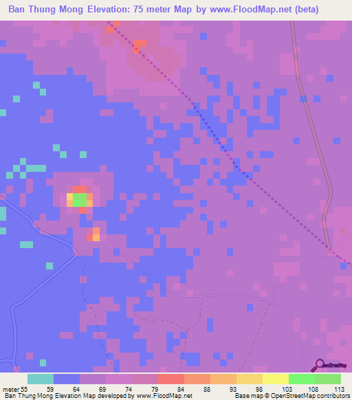 Ban Thung Mong,Thailand Elevation Map
