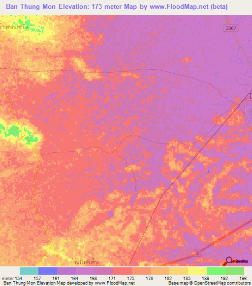 Ban Thung Mon,Thailand Elevation Map