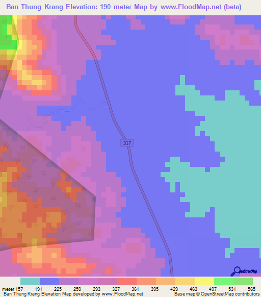 Ban Thung Krang,Thailand Elevation Map