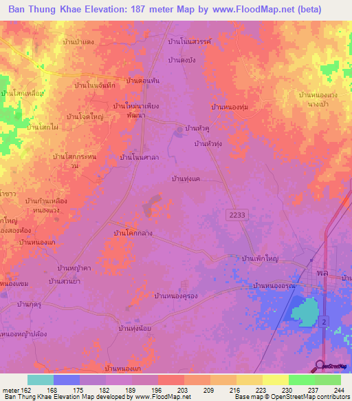 Ban Thung Khae,Thailand Elevation Map