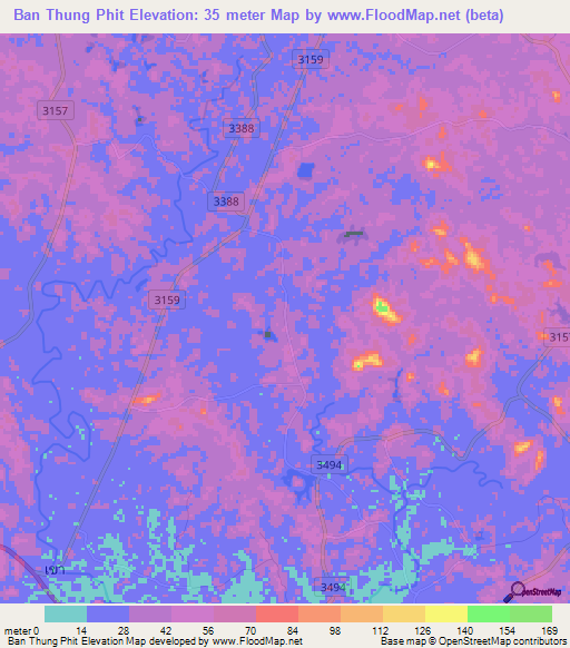 Ban Thung Phit,Thailand Elevation Map