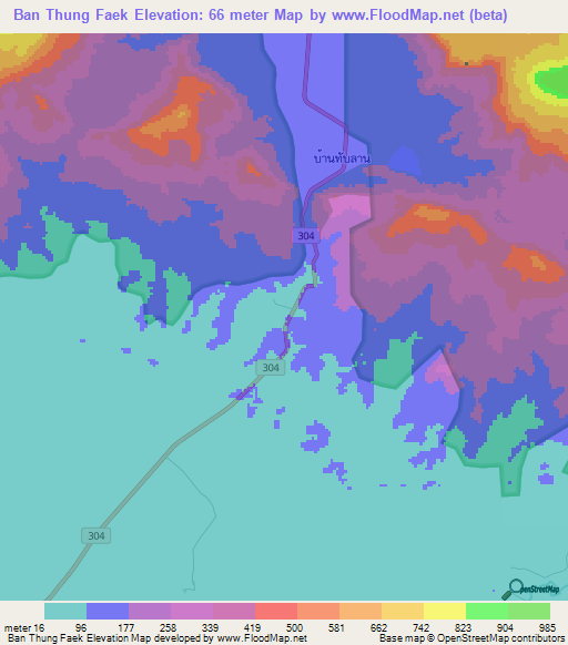 Ban Thung Faek,Thailand Elevation Map