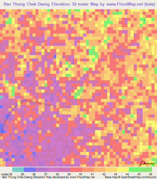 Ban Thung Chek Daeng,Thailand Elevation Map